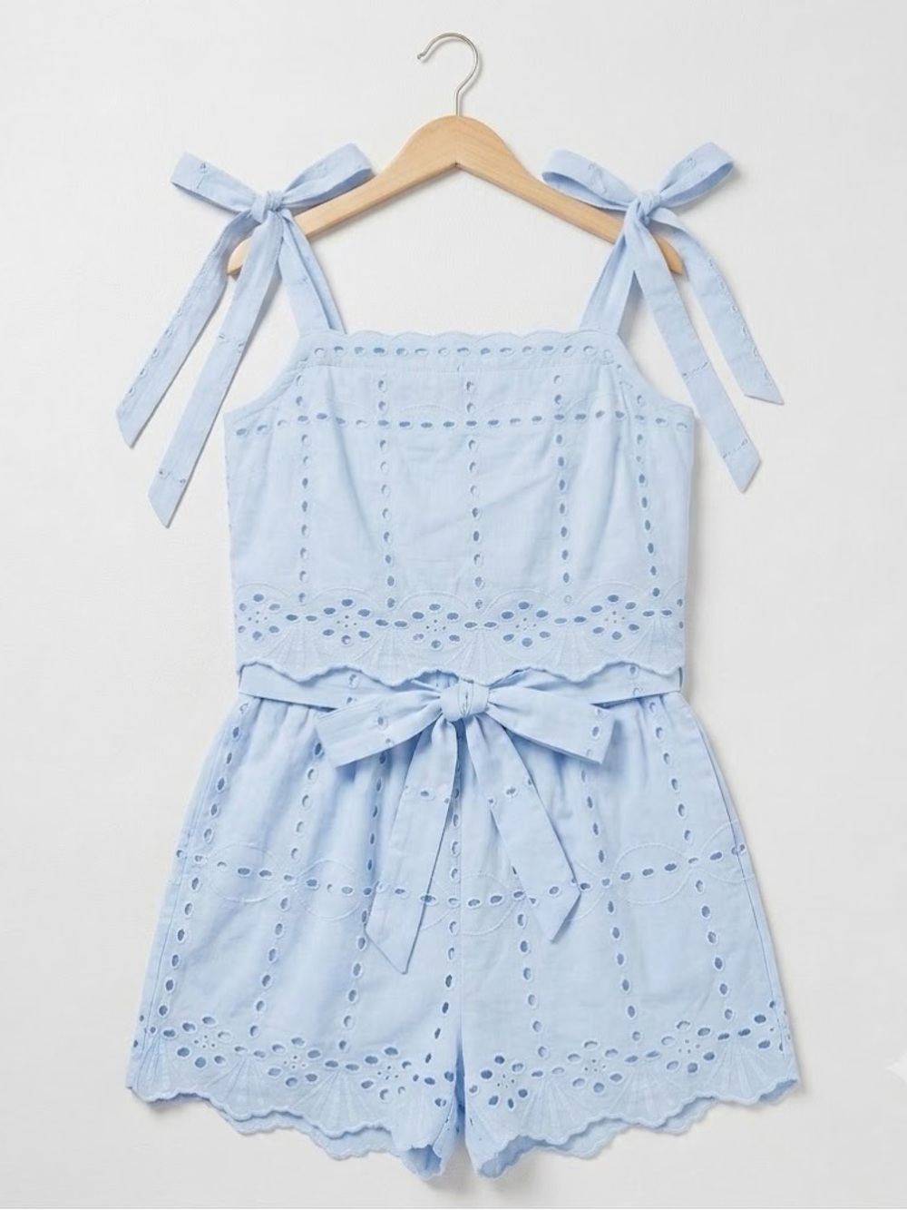 Boutique Light Blue Tie-Shoulder Romper
